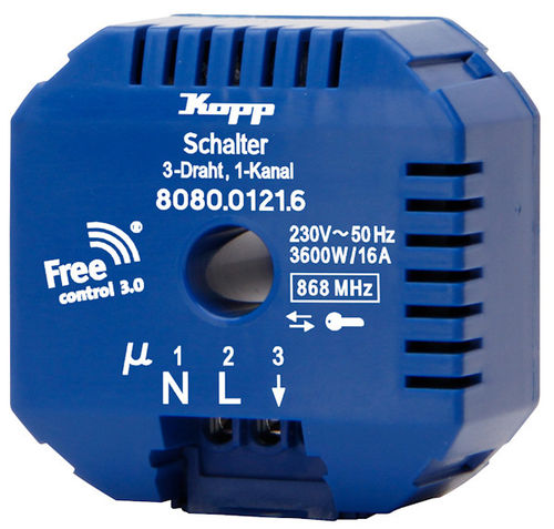 Kopp Funk-Empfänger 1 Kanal 3-Draht Free control 3.0 1 Schaltkontakt 3.600W