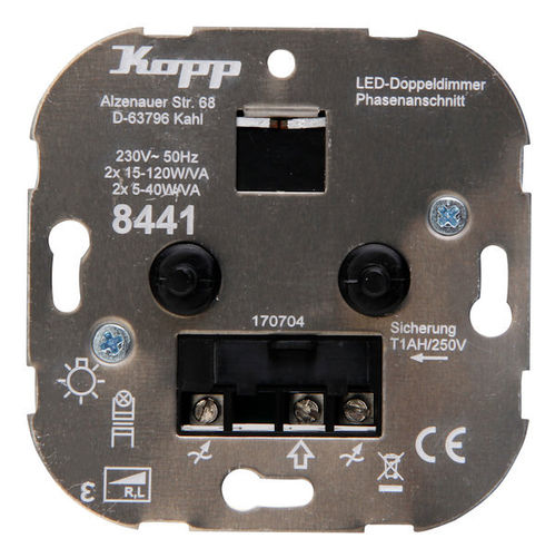 Kopp Doppel-Dreh-Aus LED Dimmer Einsatz 2x 15-120 W
