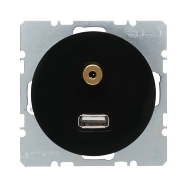 Berker USB 3,5 mm Audio Steckdose R.1 R.3 schwarz glänzend